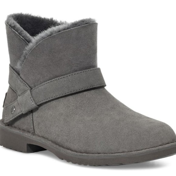UGG Zariyah Booties Shearling Suede Ankle Boots Charcoal Gray Size 6.5 NEW - Picture 1 of 7